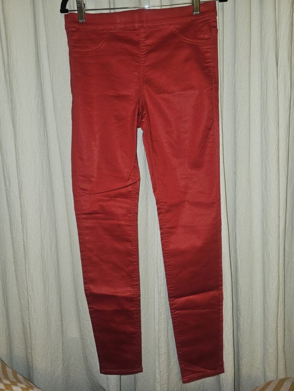 H&M Red Coated Skinny Pants Size 8 Pull On Stretch Jeggings